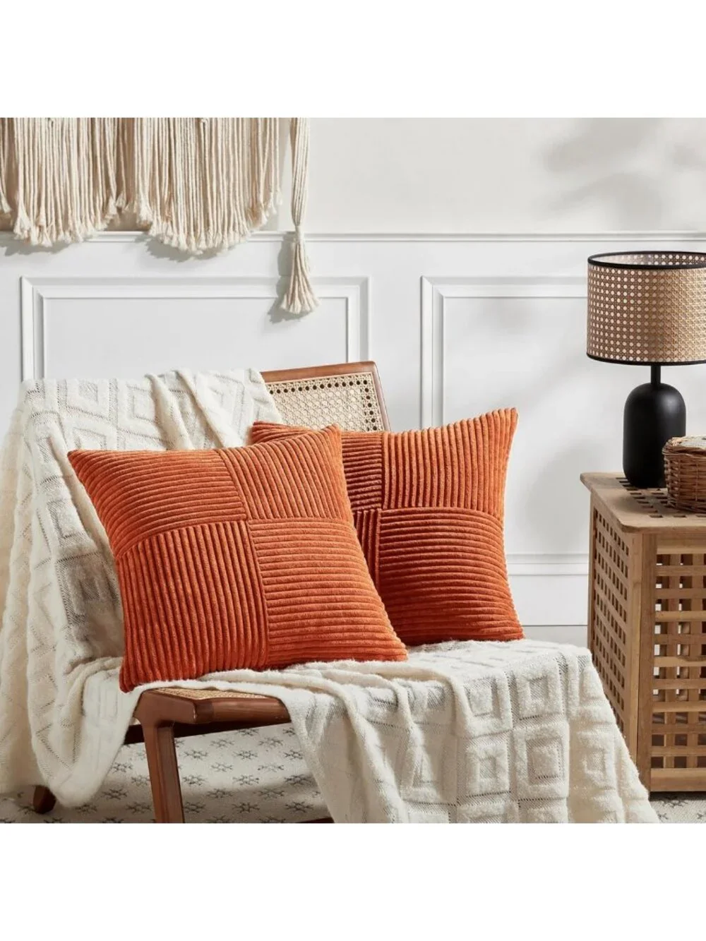 Set of 2 Burnt Orange Decorative Throw Pillow Covers 24x24